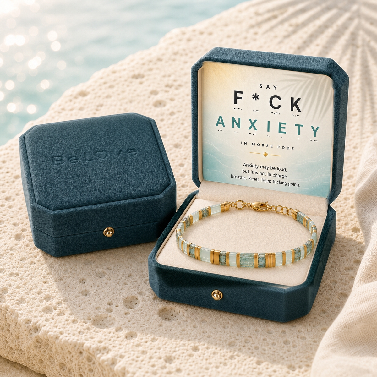 Jewelance™ TileBracelet 1+1 GRATIS: Statement Ocean Teal Morse Kode Flise Armbånd