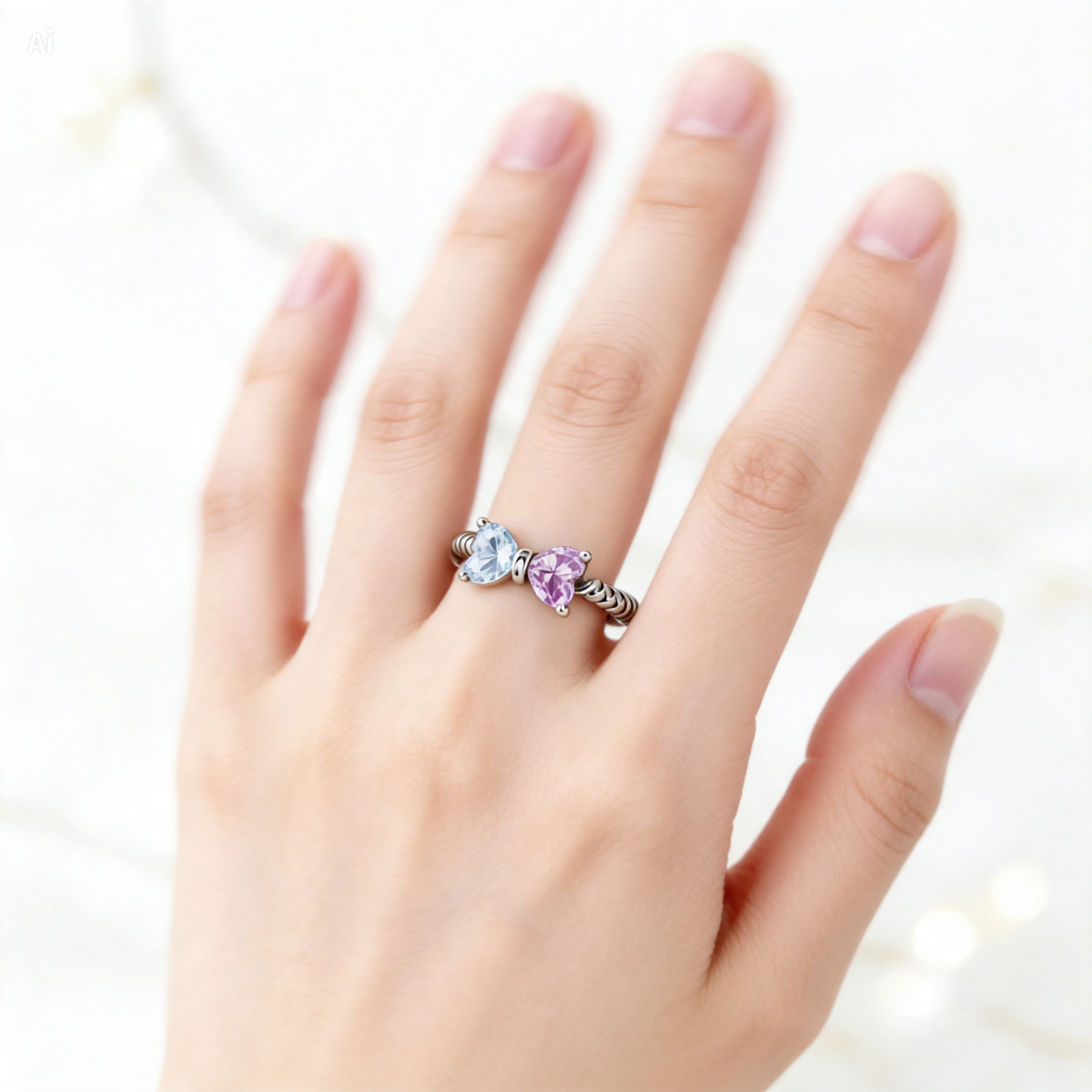 Jewelance™ BowRing - Tilpasset Dobbelte Fødselssten Bue Ring