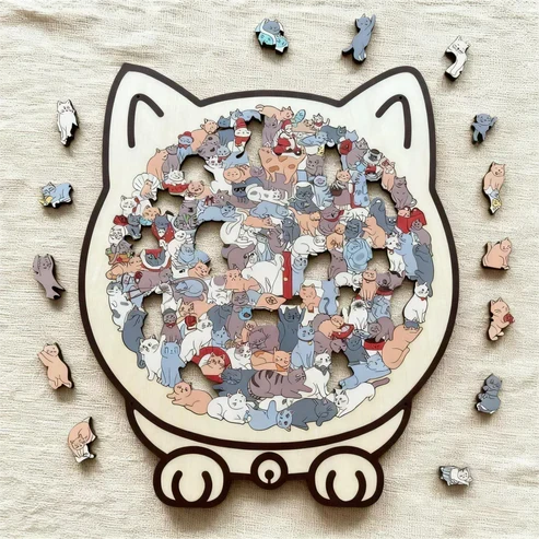 Kletshuts™CatPuzzle: Unik Kat Puslespil Farverig Træ Dyr Stiksav