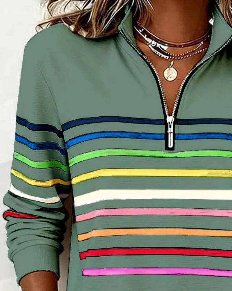 Icone™ ComfySweatshirt: Regnbue Stribe Casual Halv-Lynlås Komfortabel Sweatshirt