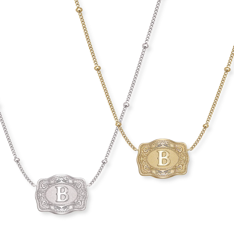 Jewelance™ BuckleCharm 1+1 GRATIS: Western Buckle Initial Pendant Charm Mode Halskæde