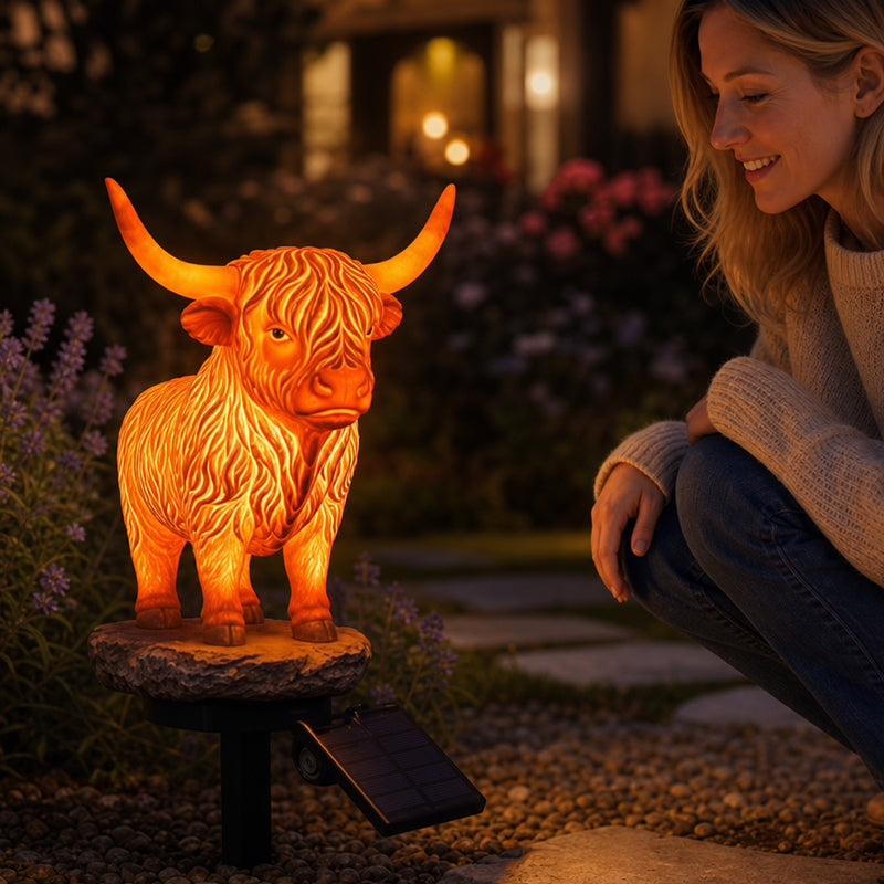 Ledsen™ CowLight - Solenergi Highland Cow Ornament Have Lys