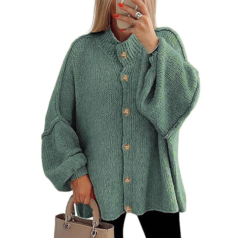 Icone™ CozyCardigan - Hyggeligt Strikket Høj Hals Overdimensioneret Cardigan