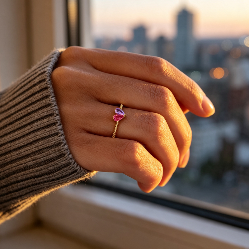 Jewelance™ HeartBirthstone - Tilpasset Mini Hjerte Fødselssten Justerbar Mode Ring