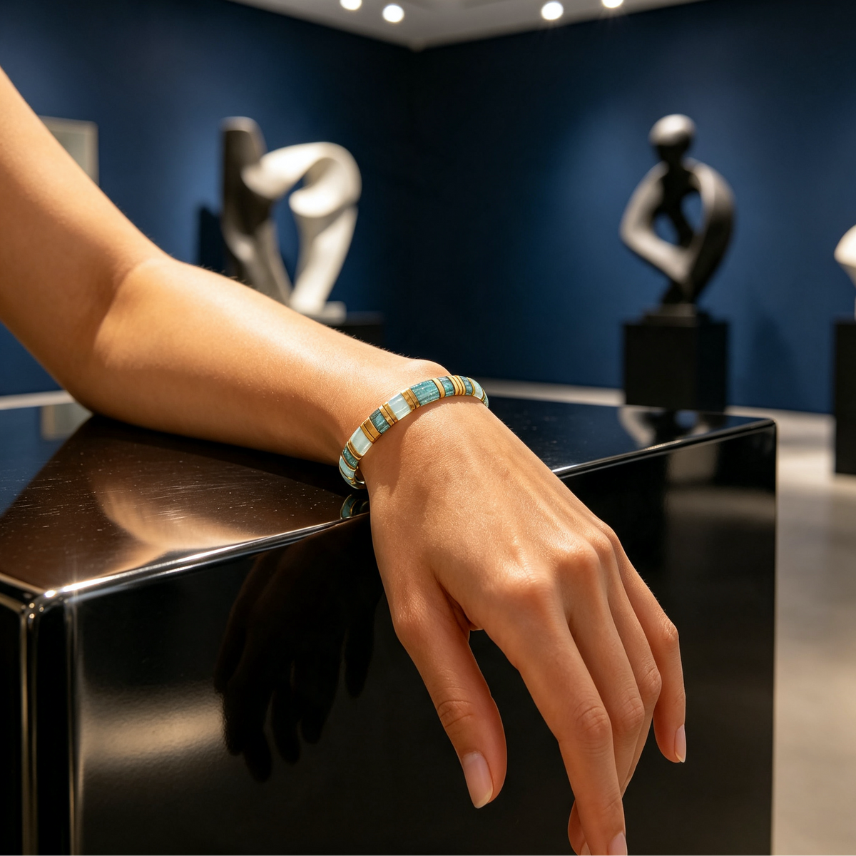 Jewelance™ TileBracelet 1+1 GRATIS: Statement Ocean Teal Morse Kode Flise Armbånd