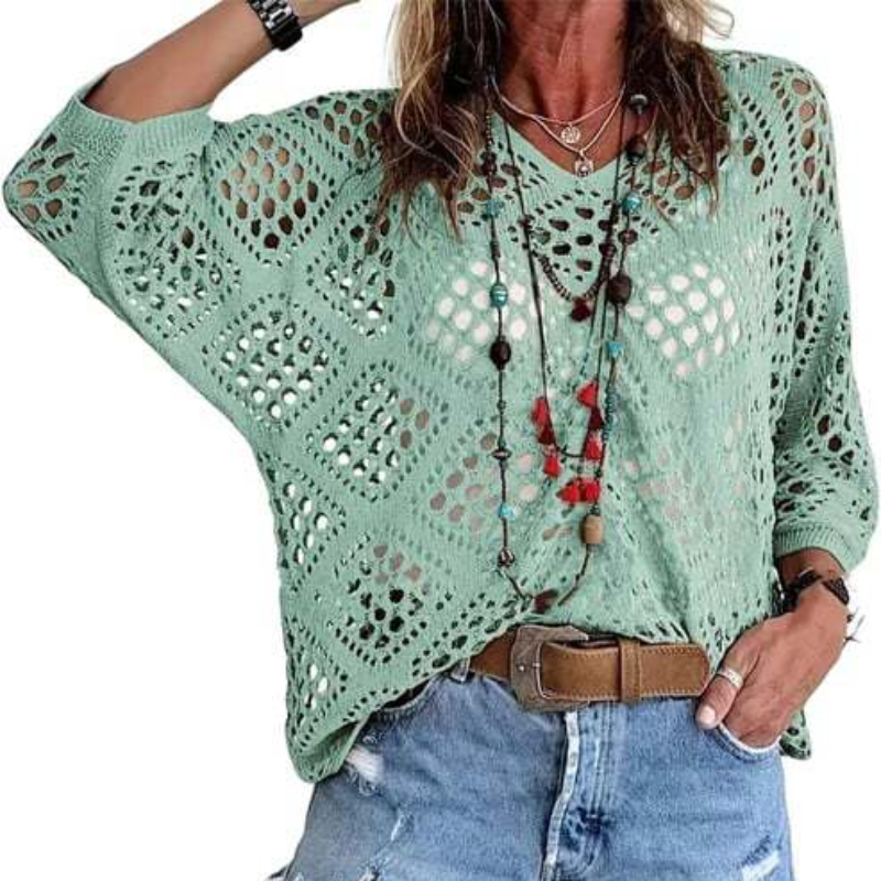 Icone™ CrochetCoverup: Bohemsk Sommer Mid-Længde Ærme Coverup