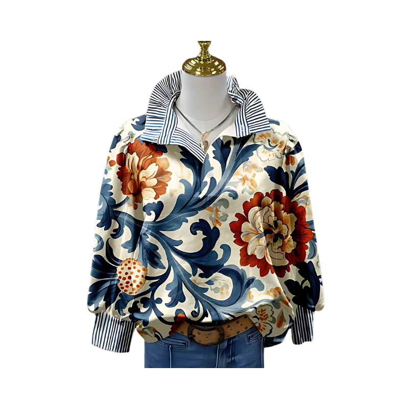 Icone™ FormalBlouse: Stilfuld Langærmet Unik Print Formel Bluse