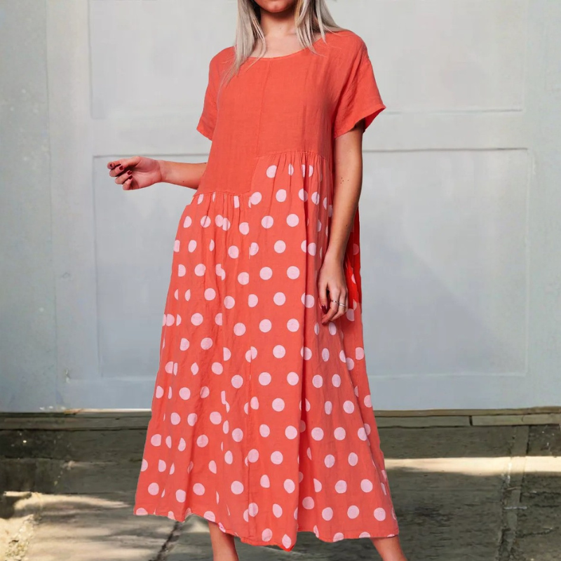 Icone™ PolkadotDress: Afslappet Løs Fit Polkadot Maxi Kjole