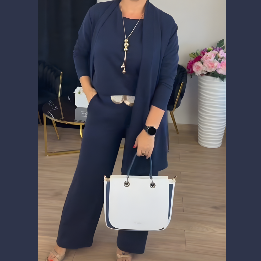 Icone™ ClassySet: Stilfuld Kvinder 3-Delt Lang Cardigan Og Bukser Elegant Sæt
