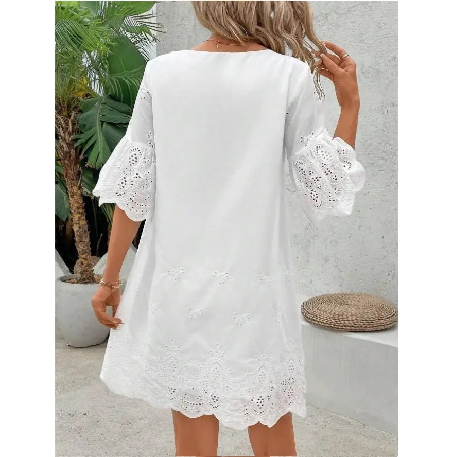 Icone™ WhiteDress: Casual Elegant Hvid Midi Sommerkjole Til Kvinder