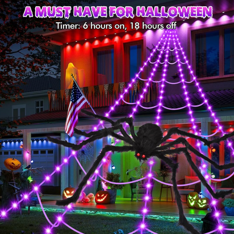 Ledsen™ HalloweenSpiderweb - Halloween Dekorationer Udendørs Belyst Spindelvæv