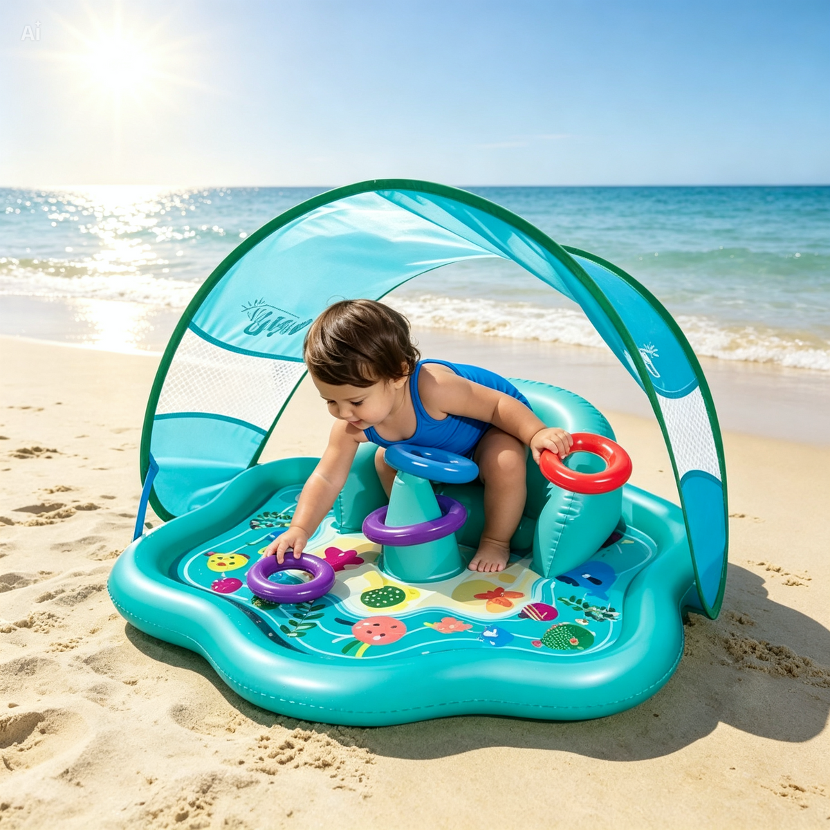 Kletshuts™ WaterMat - Oppustelig Baby Plaske Vandlegemåtte Med Solsejl