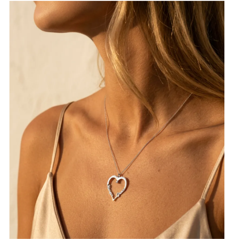 Jewelance™ CouplePendant: Tilpasset Navn Par Pendant Hjerte Halskæde