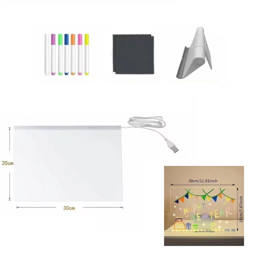 Kletshuts™ NoteBoard: LED-Lampe Akryl Note- Og Tegnebræt