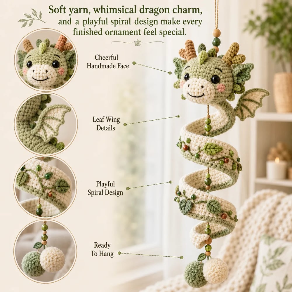 Kletshuts™ SpiralDragon - DIY Hæklesæt Fortryllet Spiral Drage Hængende Ornament Sæt