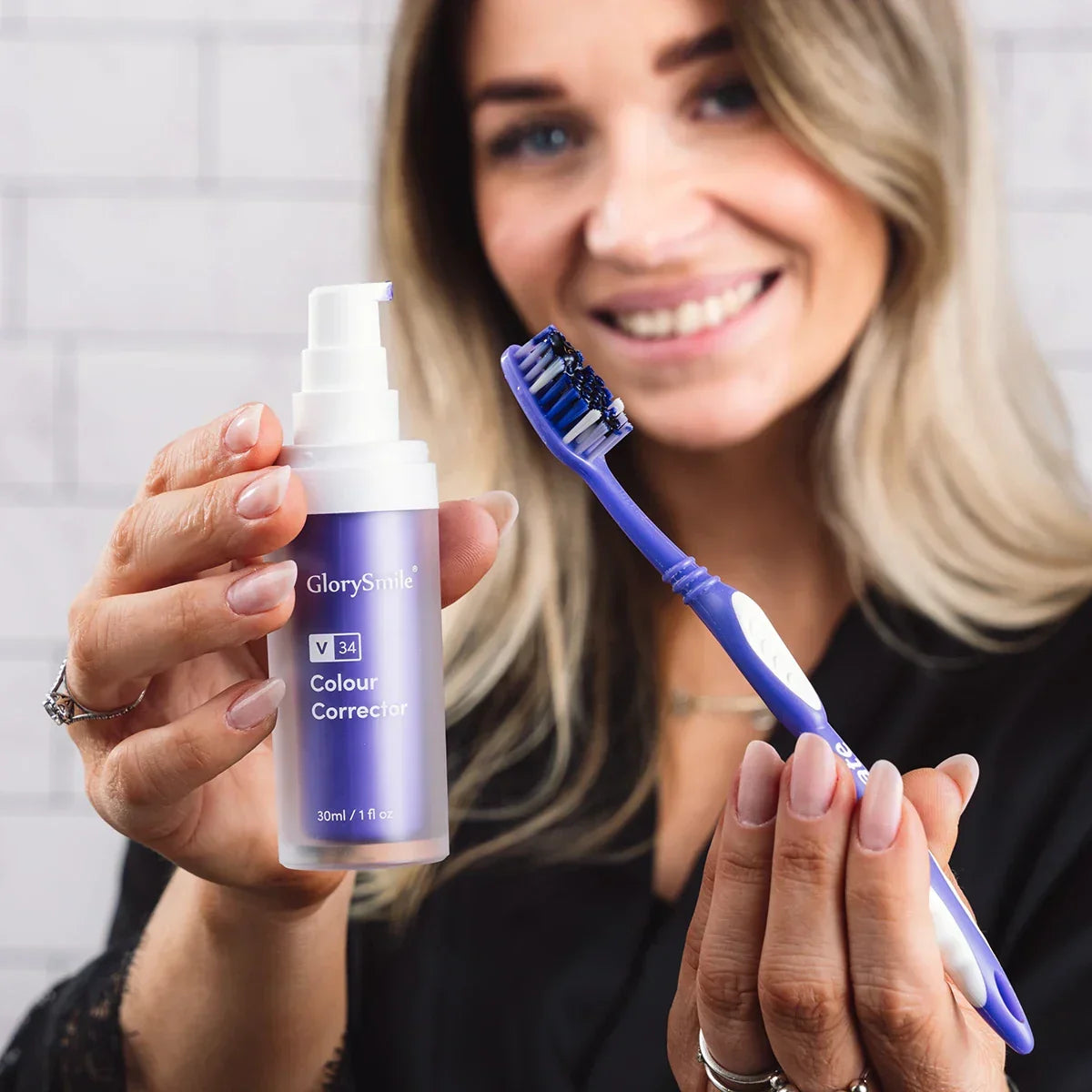 GlorySmile V34 lilla tandpasta – 30 ml vist med tilbehør eller pakkeindhold