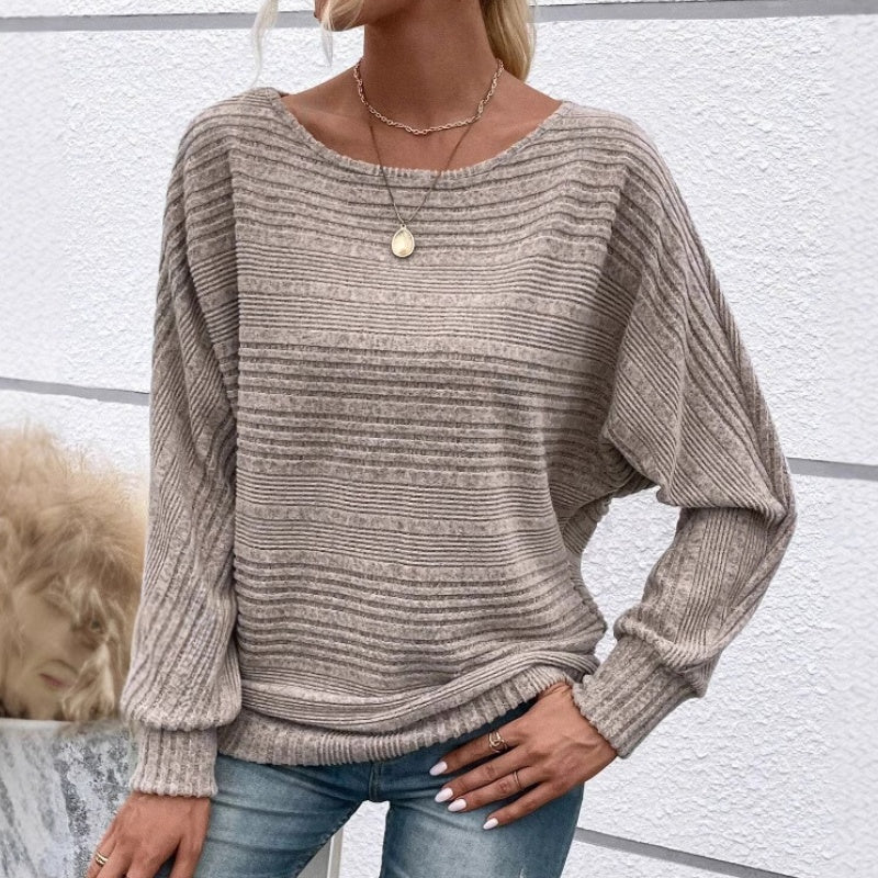 Icone™ CasualLongsleeves: Afslappet Pasform Stilfuld Stribet Flagermusemønster Afslappet Langærmet Top