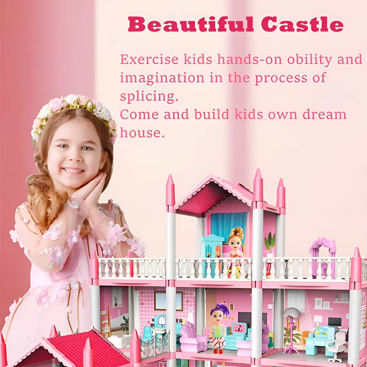 Kletshuts™ MiniMansion: Prinsesse Drømme Slot DIY Dukkehus Mini Palæ Legesæt