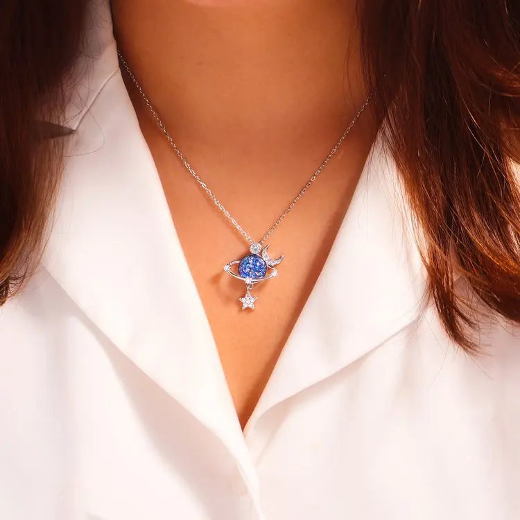 Jewelance™ MoonNecklace 1+1 GRATIS: Blå Planet Stjerne Måne Vedhæng Halskæde