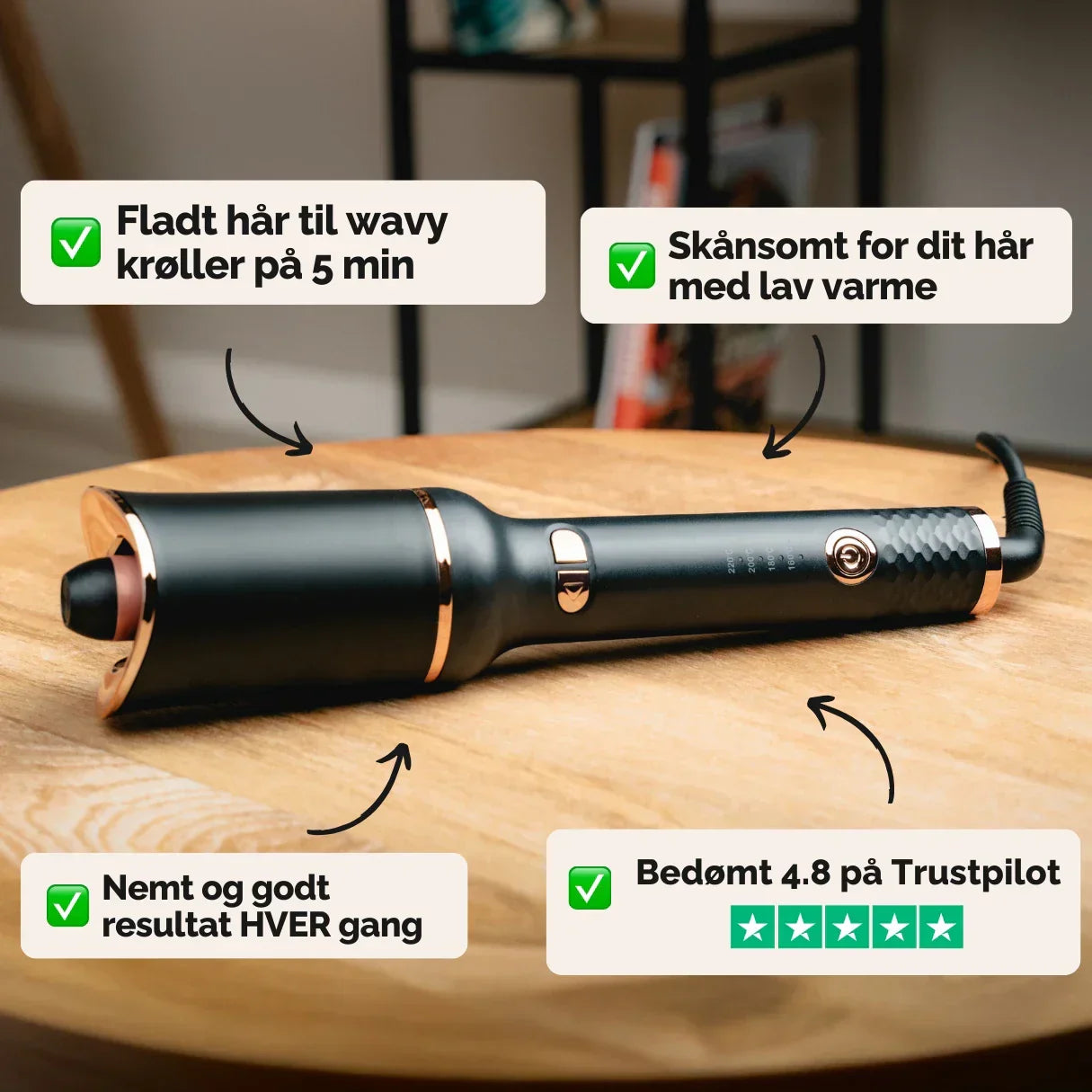 Nærbillede af detaljer på CurlMaster Pro automatisk krøllejern