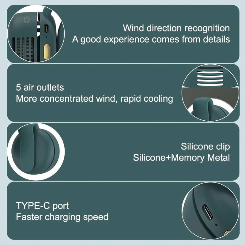 ClipFan - Mini Genopladelig Hals Og Talje Klips Ventilator