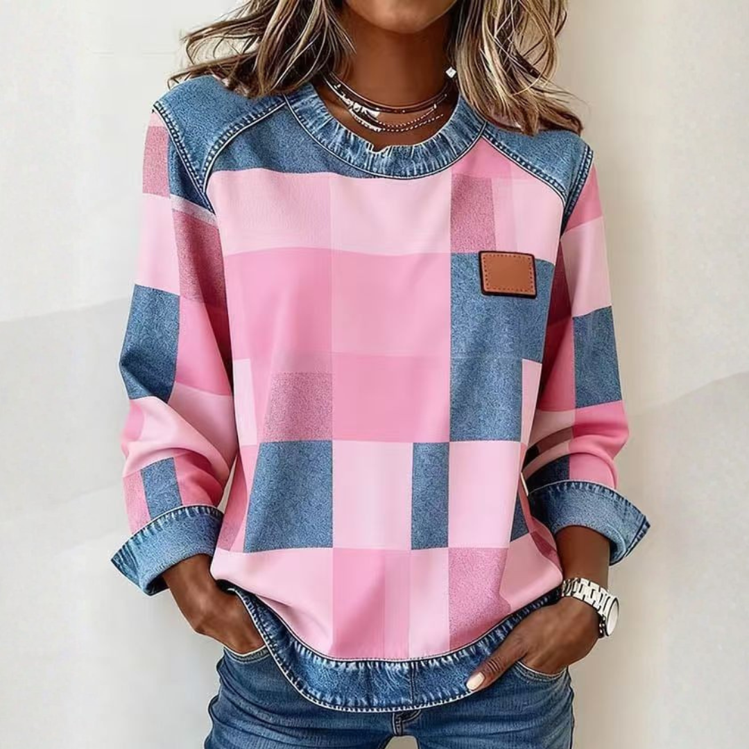 Icone™ PlaidBlouse: Tidløst Stilfuld Tilfældig Årgang Plaid Bluse