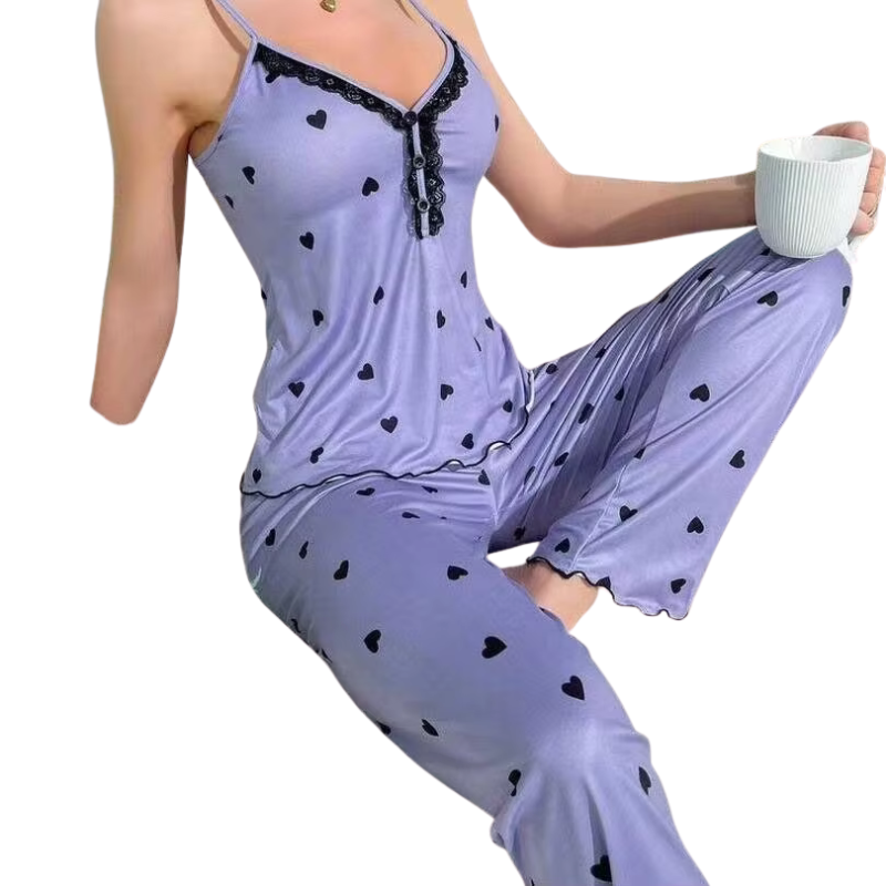 Icone™ SleepwearPrints - Behageligt Sødt Hjerteprint Nattøj Sæt