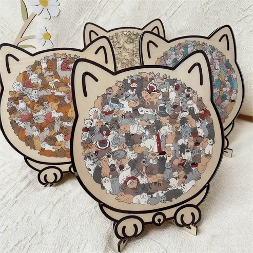 Kletshuts™CatPuzzle: Unik Kat Puslespil Farverig Træ Dyr Stiksav