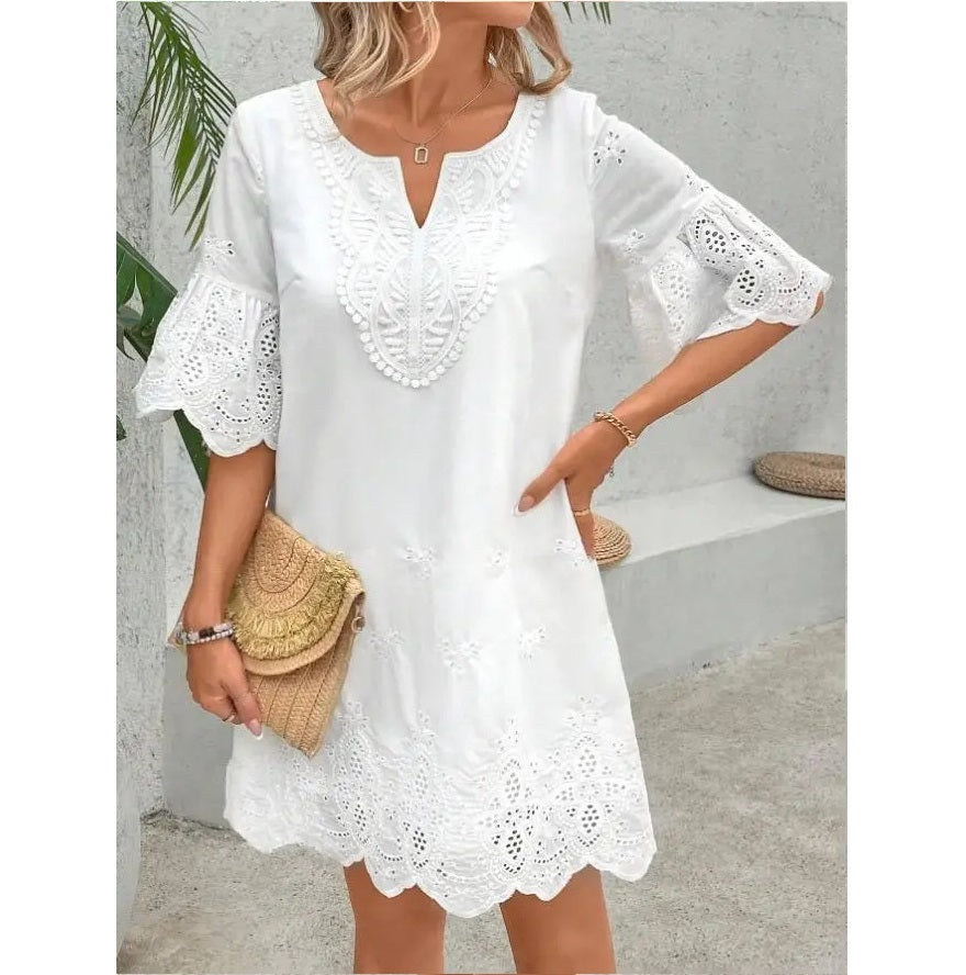 Icone™ WhiteDress: Casual Elegant Hvid Midi Sommerkjole Til Kvinder