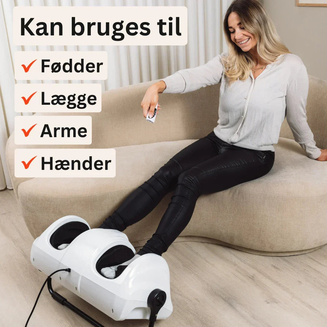 Fod- og lægmassageapparat med varme og fjernbetjening – OUTLET vist med tilbehør eller pakkeindhold