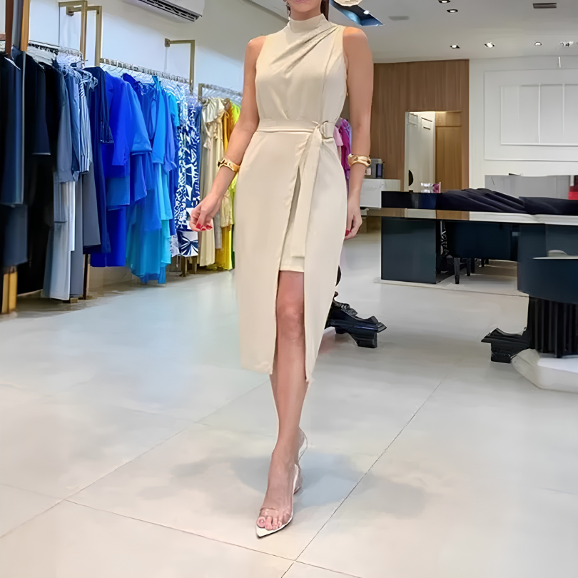 Icone™ SlimDress: Uden Ærmer Høj Hals Indpakningsstil Midi Slim Kjole