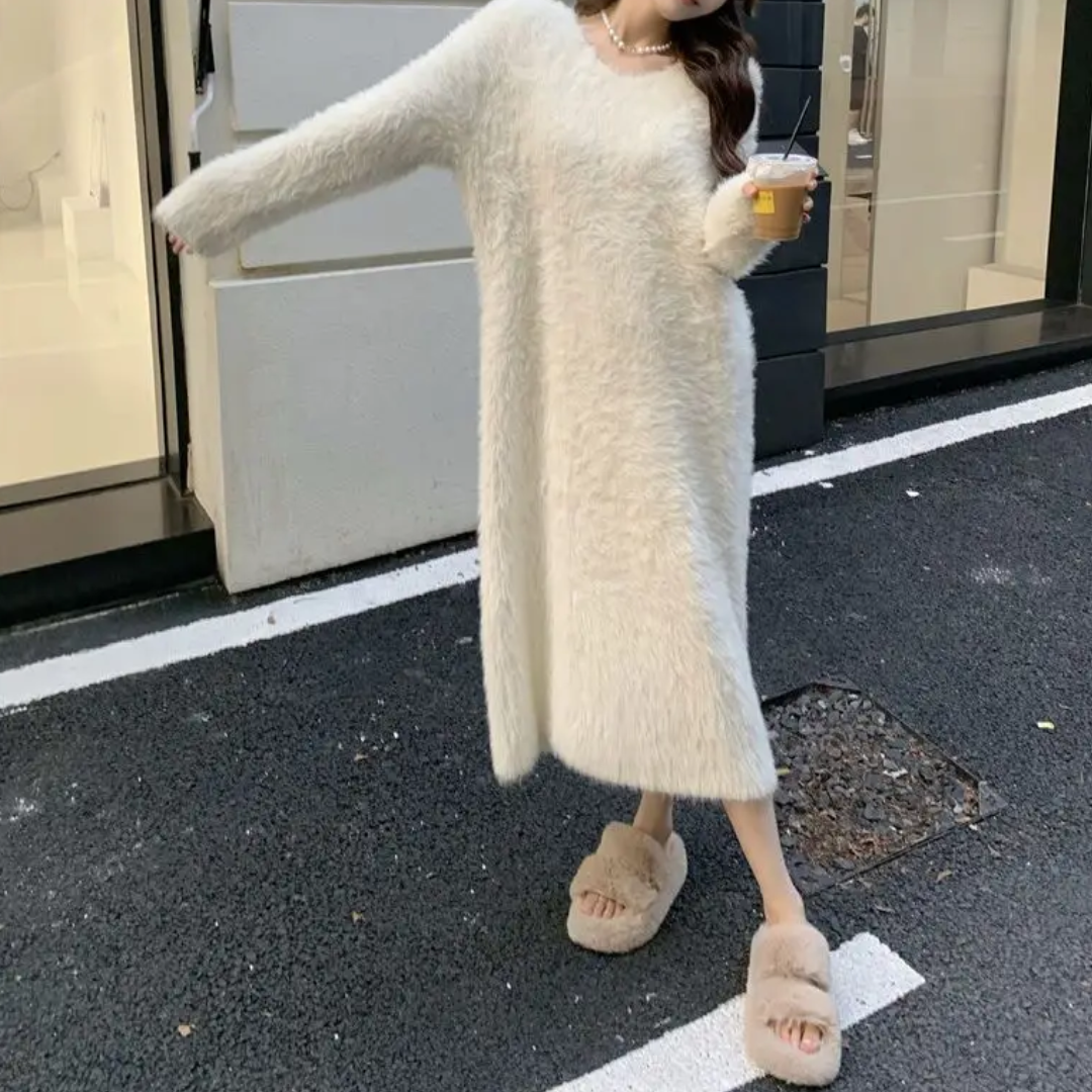 Icone™ CozyDress: Kvinders Elegante Faux-Blød V-Hals Maxi Hyggeligt Kjole