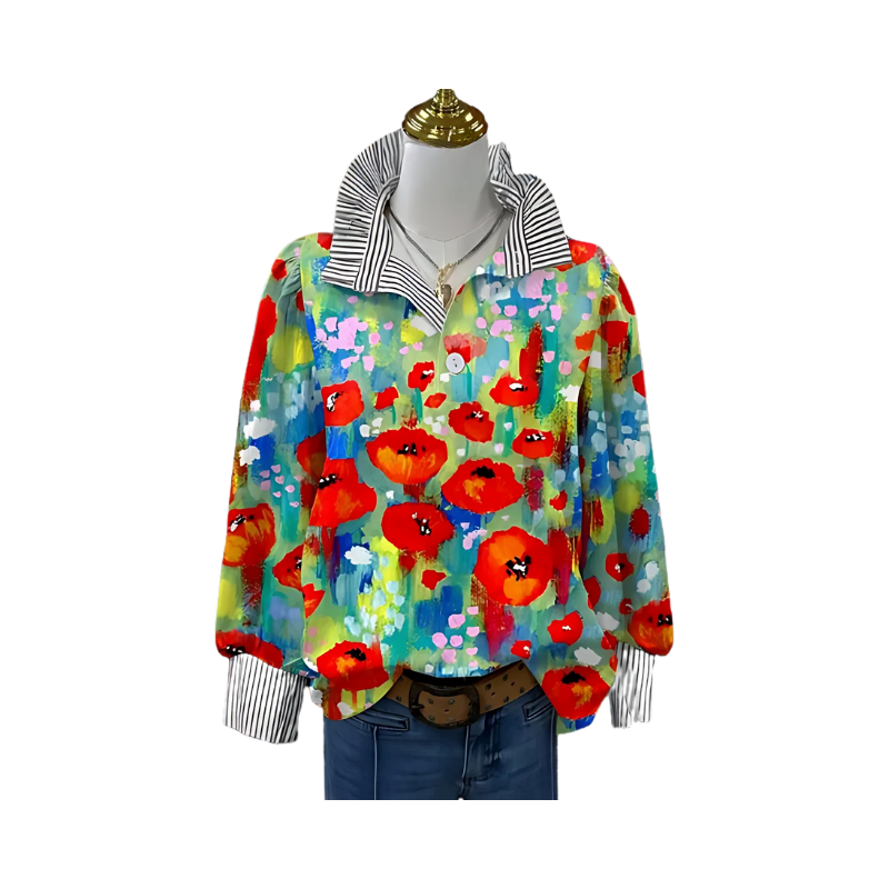Icone™ FormalBlouse: Stilfuld Langærmet Unik Print Formel Bluse