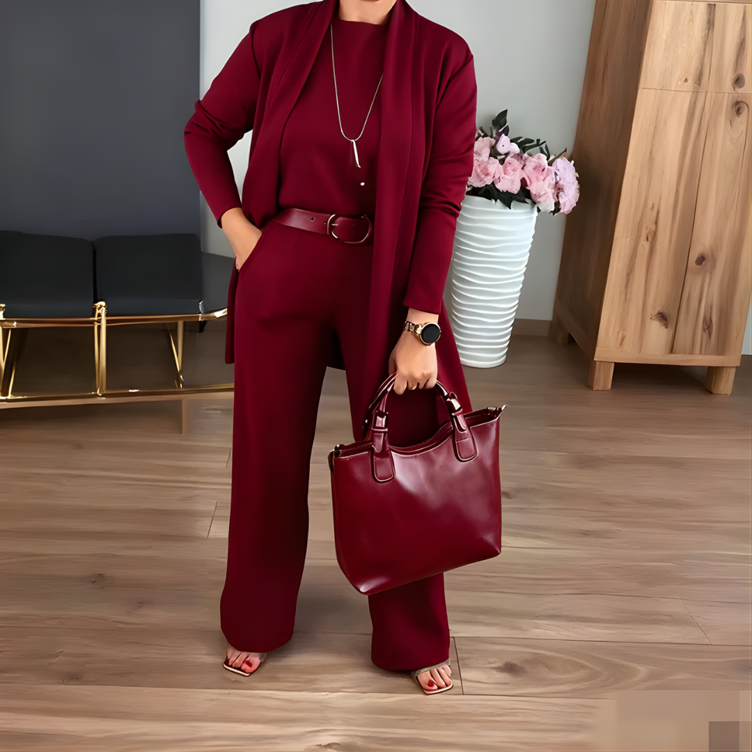 Icone™ ClassySet: Stilfuld Kvinder 3-Delt Lang Cardigan Og Bukser Elegant Sæt