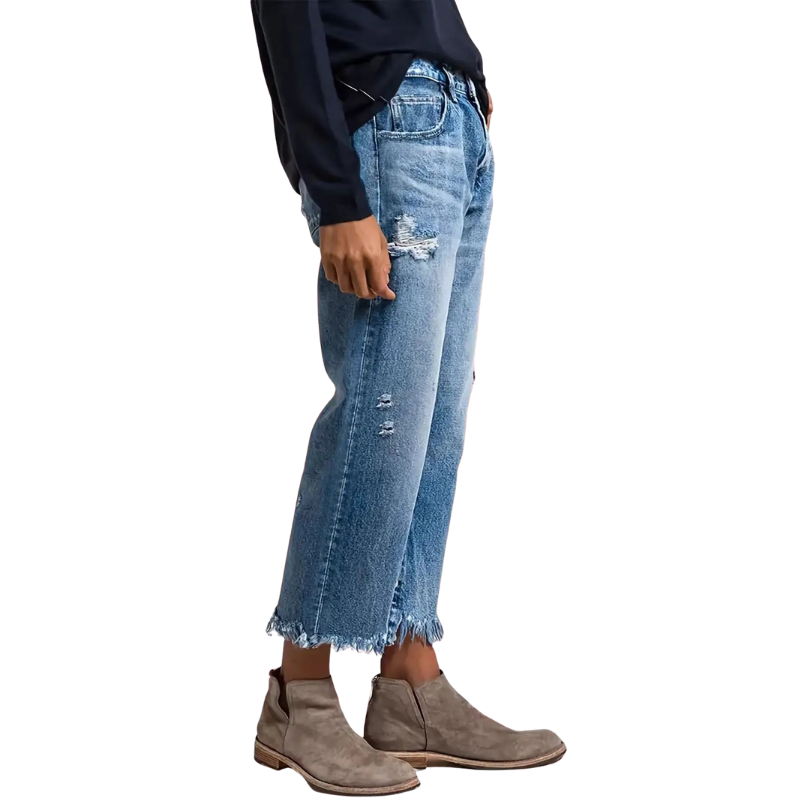 Icone™ CroppedJeans: Damernes Afslappet Retro Stil Beskåret Lige Ben Jeans