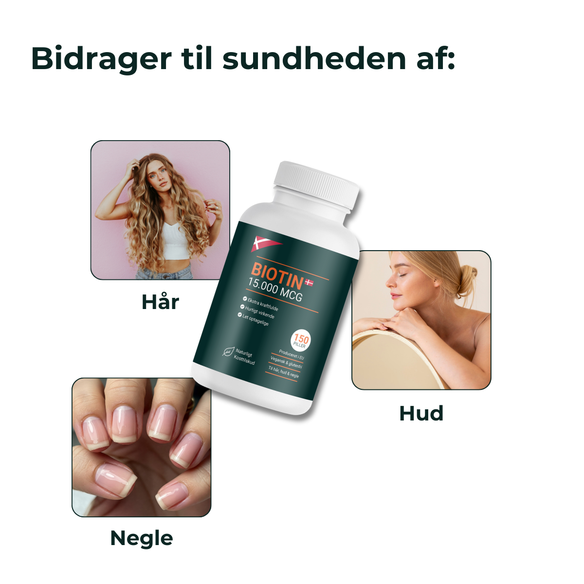 Biotin 15.000 µg – 300 kapsler vist med tilbehør eller pakkeindhold