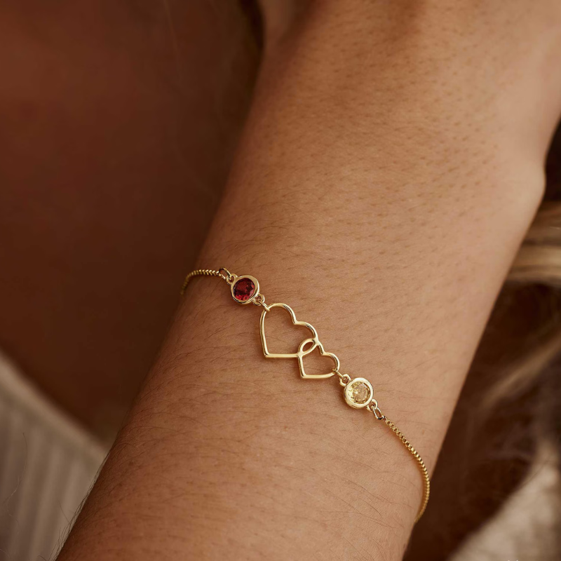 Jewelance™ DoubleHearts - Personliggjort Dobbelt Hjerter Fødselssten Modearmbånd