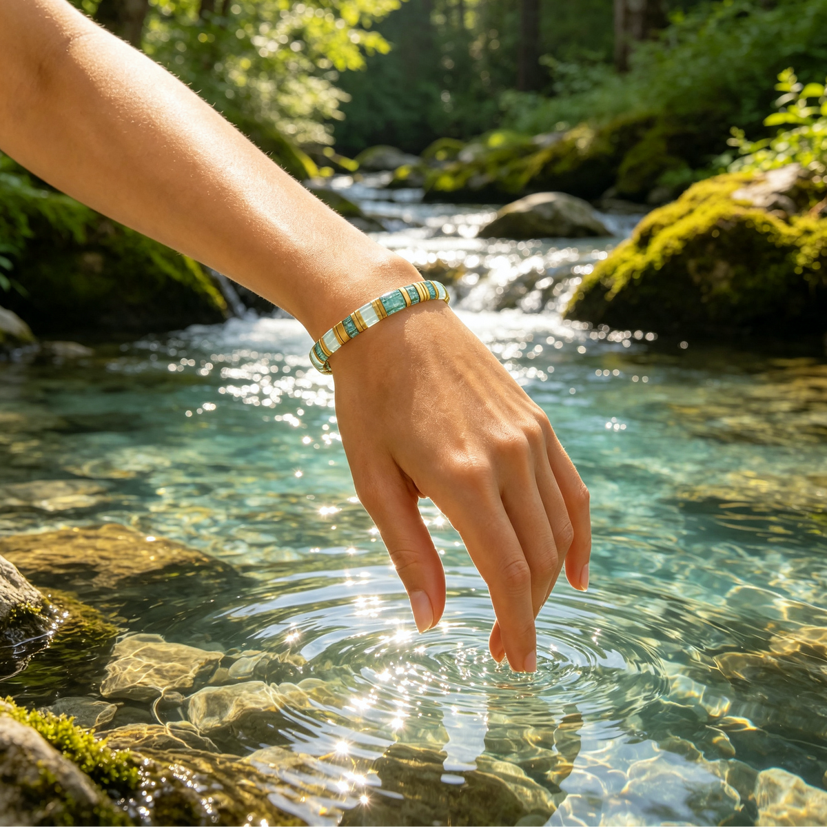 Jewelance™ TileBracelet 1+1 GRATIS: Statement Ocean Teal Morse Kode Flise Armbånd