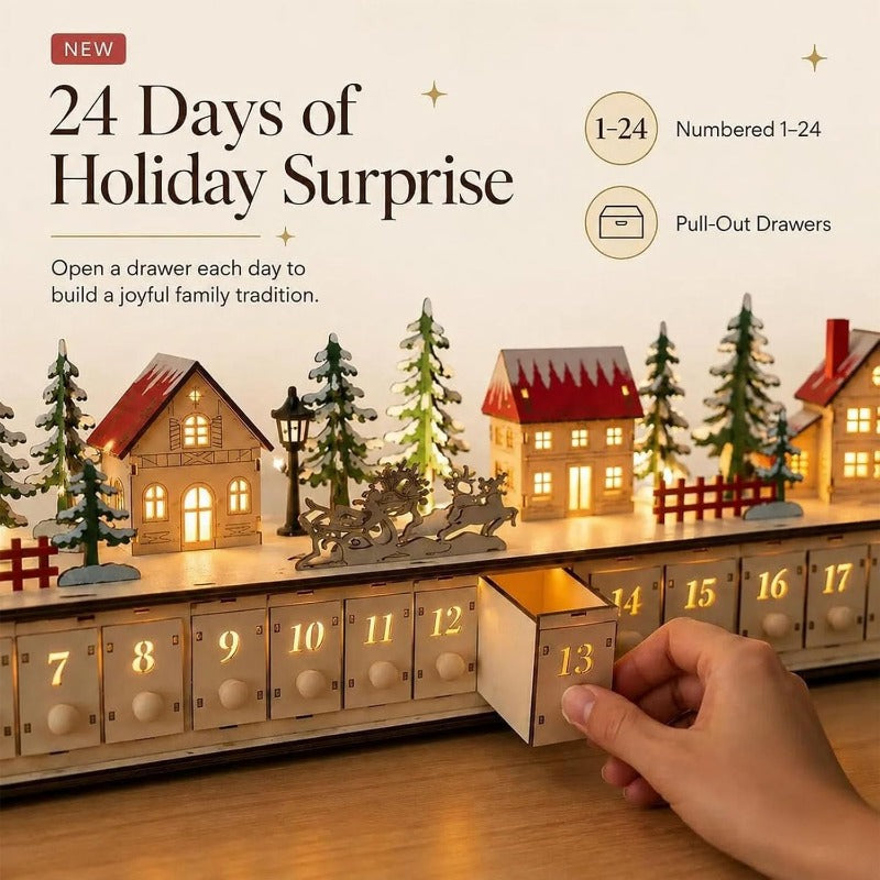 Kletshuts™ VillageAdvent - 24 Utrækkelige Skuffer Jule Advent Nedtælling Landsby