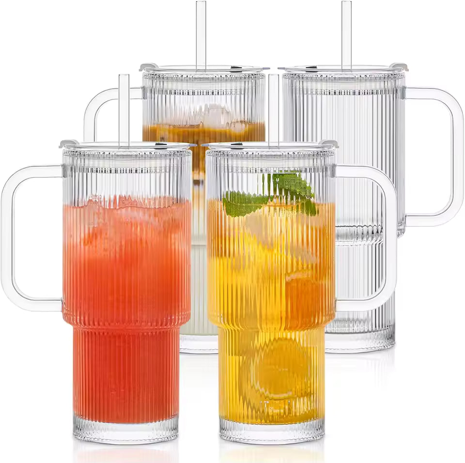 Globetrek° GlassTumbler: Stor Kapacitet Klar Ribbet Design Glas Tumbler
