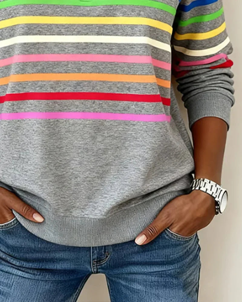 Icone™ ComfySweatshirt: Regnbue Stribe Casual Halv-Lynlås Komfortabel Sweatshirt