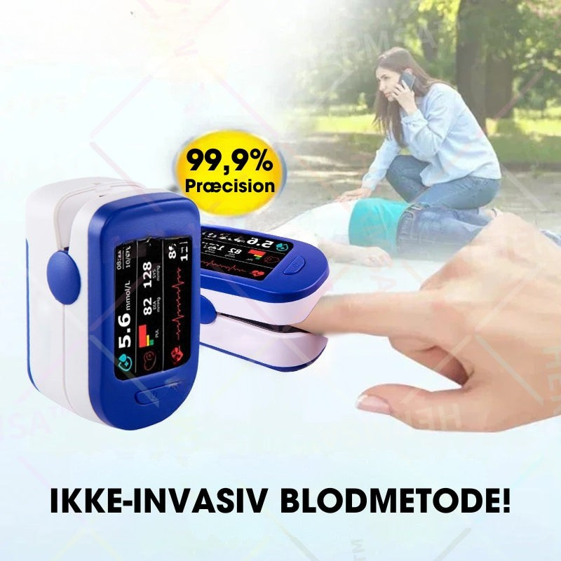 Målesæt med fingerpulsoximeter og DS-6 blodsukkermåler