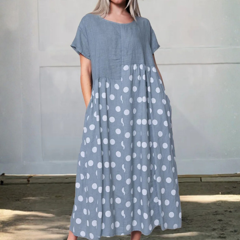 Icone™ PolkadotDress: Afslappet Løs Fit Polkadot Maxi Kjole