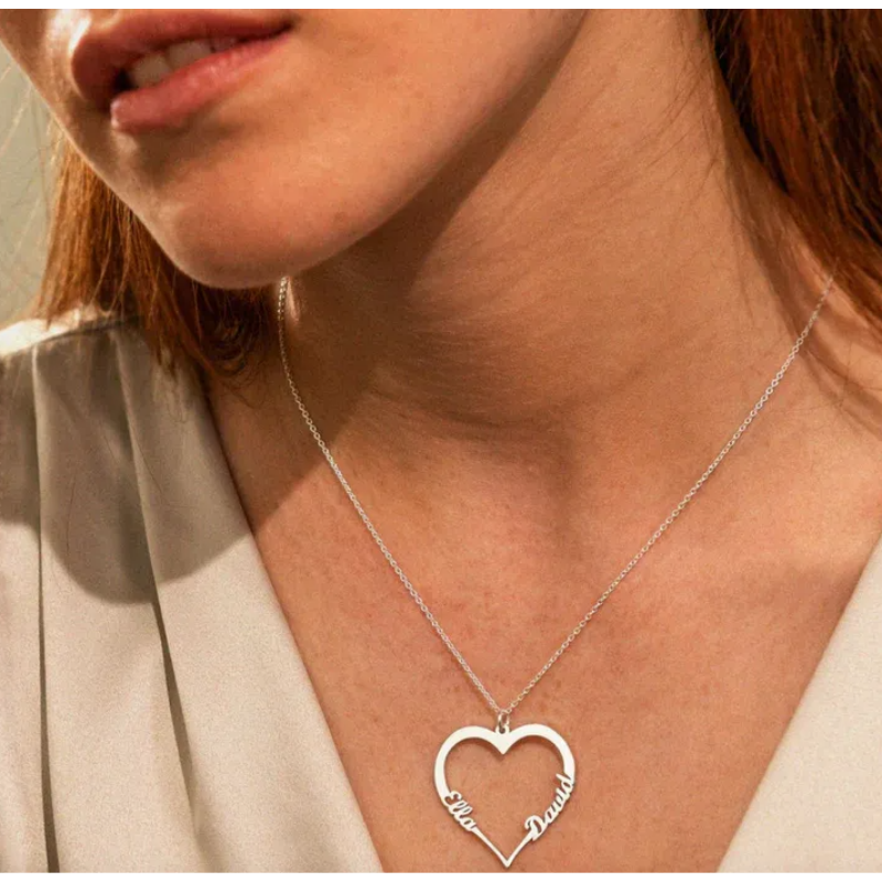 Jewelance™ CouplePendant: Tilpasset Navn Par Pendant Hjerte Halskæde