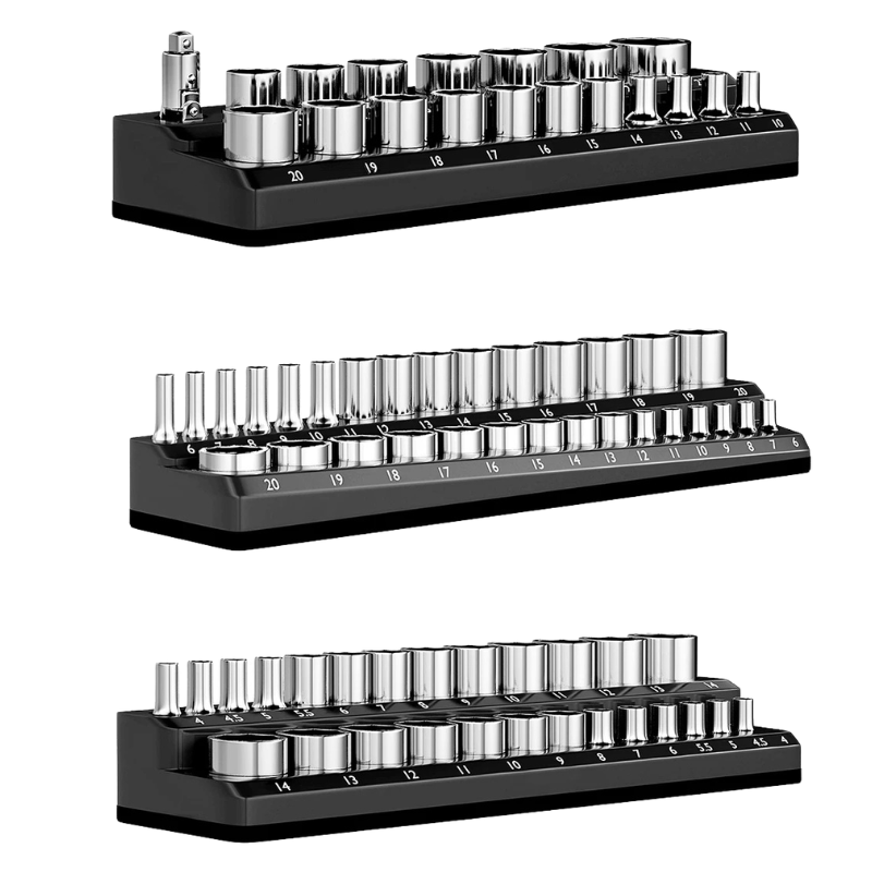 GlideHold® MagneticSocket - Tre-Delt Magnetisk Socket Arrangør Sæt