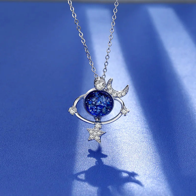 Jewelance™ MoonNecklace 1+1 GRATIS: Blå Planet Stjerne Måne Vedhæng Halskæde