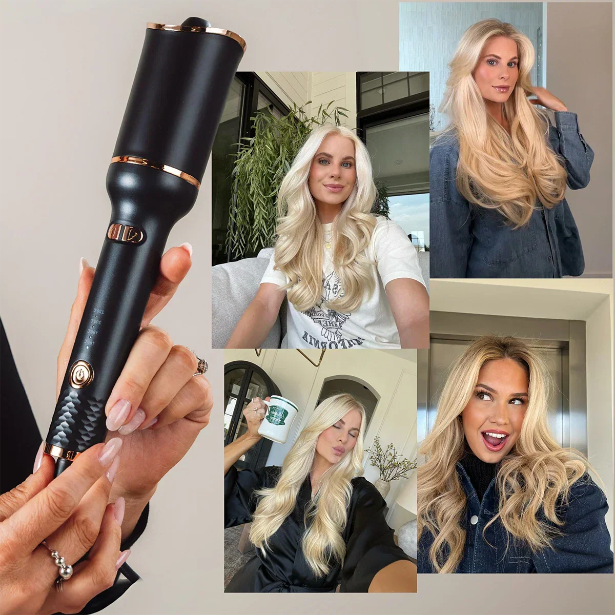 CurlMaster Pro automatisk krøllejern vist med tilbehør eller pakkeindhold