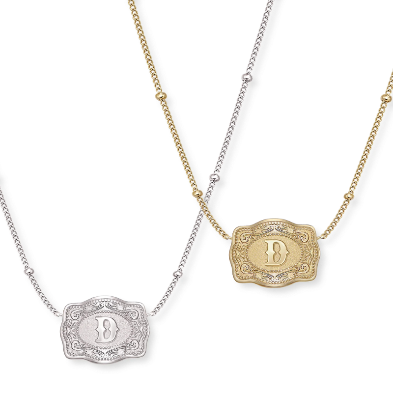 Jewelance™ BuckleCharm 1+1 GRATIS: Western Buckle Initial Pendant Charm Mode Halskæde