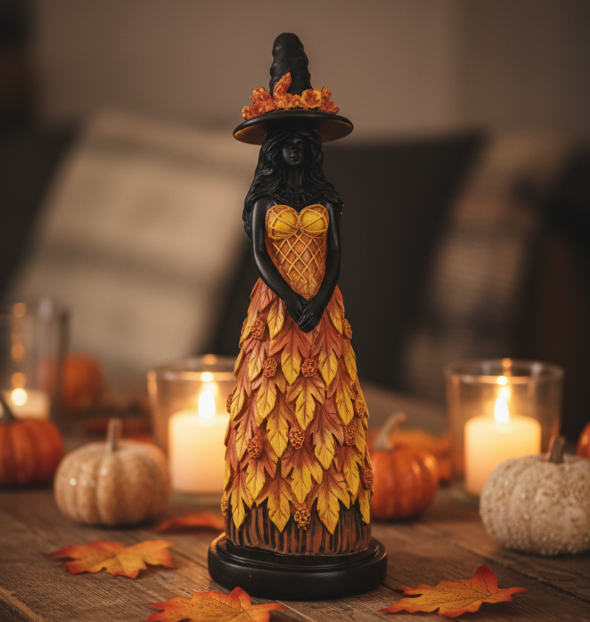 WitchFigurine - Fortryllende Gothisk Efterårs Heks Figurine