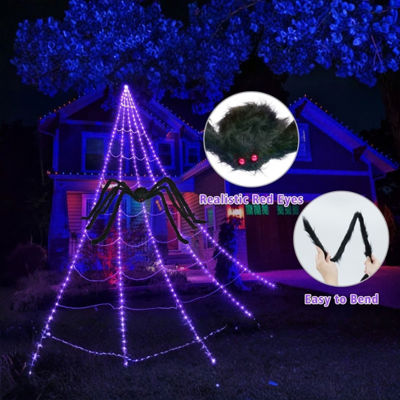 Ledsen™ HalloweenSpiderweb - Halloween Dekorationer Udendørs Belyst Spindelvæv